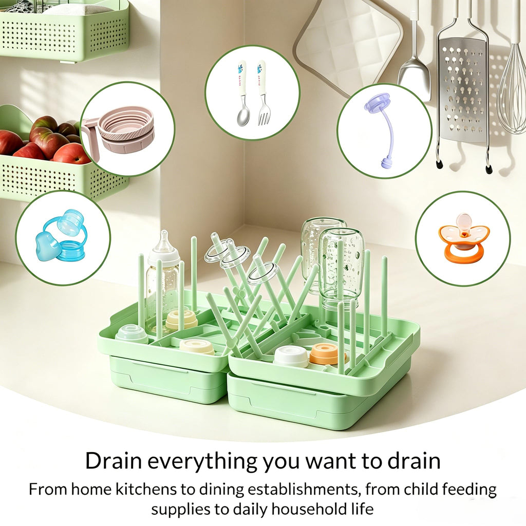 Foldable Travel Bottle Drying Rack, 16-Rib High Capacity, Space-Saving Portable Drying Rack for Baby Bottles, Breast