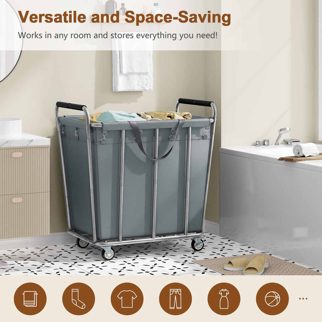 Large Laundry Cart with Wheels, 400L Heavy Duty Laundry Basket Organizer, Rolling Hamper Sorter for Clothes Storage
