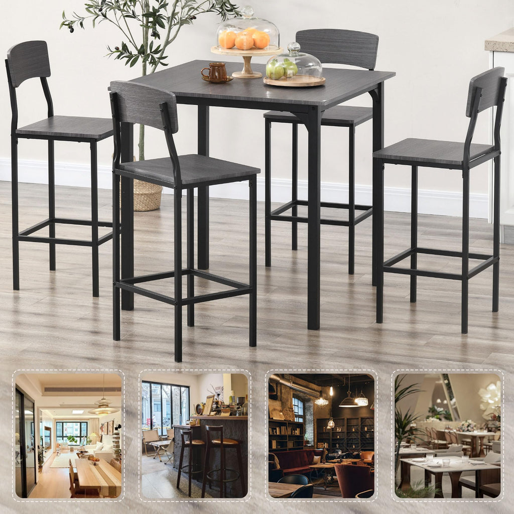 5-Piece Counter Height Bar Table Square Dining Set for 4 Gray