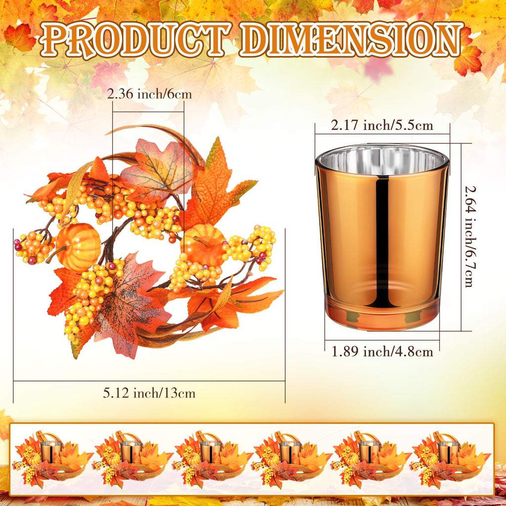 6 Set Fall Candle Holders Glass Votive, Pumpkin, Orange
