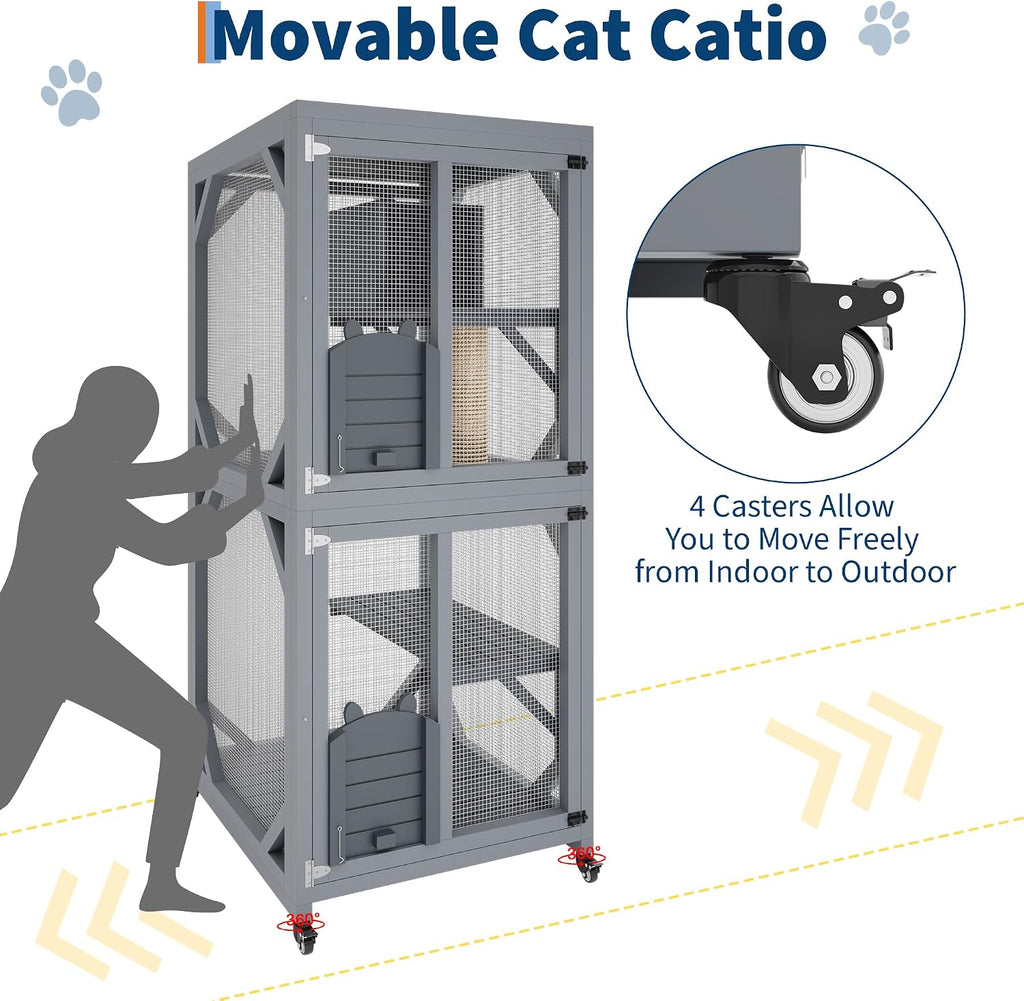 68" Outdoor Wooden Catio for Cats - Grey (172.7 * 82 * 79cm)