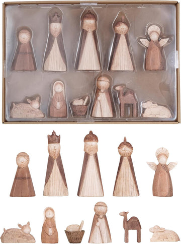 Wood-Finish Resin Nativity Set, Natural, Set of 11