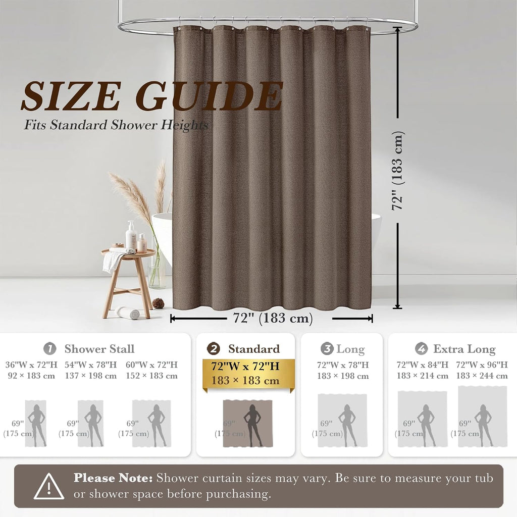 Taupe Linen Shower Curtain Farmhouse Bathroom Decor 72x72 Inches | Boho Bathroom Decor,12 Sturdy Stainless Steel