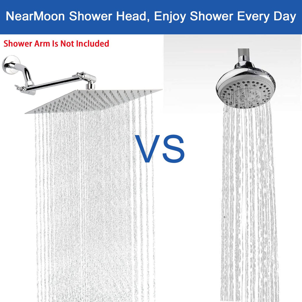 Rain Shower Head, High Flow Stainless Steel Square Rainfall Shower, High Pressure Design, Awesome Shower Experience