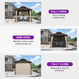 10’ X 10’ Outdoor Hardtop Gazebo Metal Frame Galvanized Steel Double Roof with Curtains and Nettings for Patio Desk