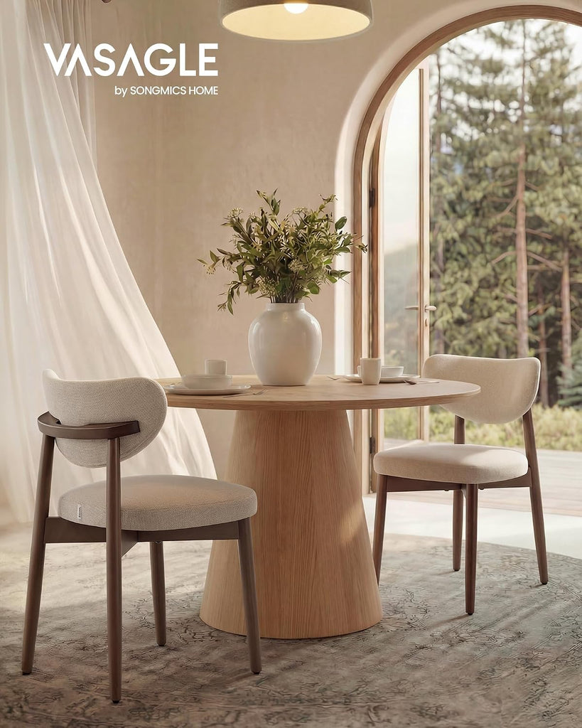 Wooden Dining Chairs Set of 2, Upholstered Kitchen Chairs with Solid Wood Legs, Ergonomic Curved Backrest, Built-in