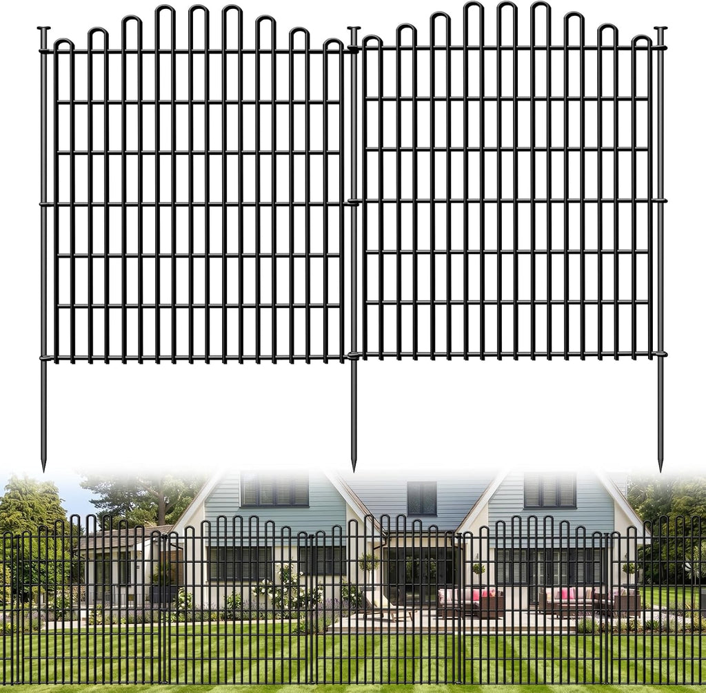 10 Panels No Dig Decorative Garden Fence, 33in H x 23.6ft L Animal Barrier Fencing, Rustproof Dog Fence Outdoor for