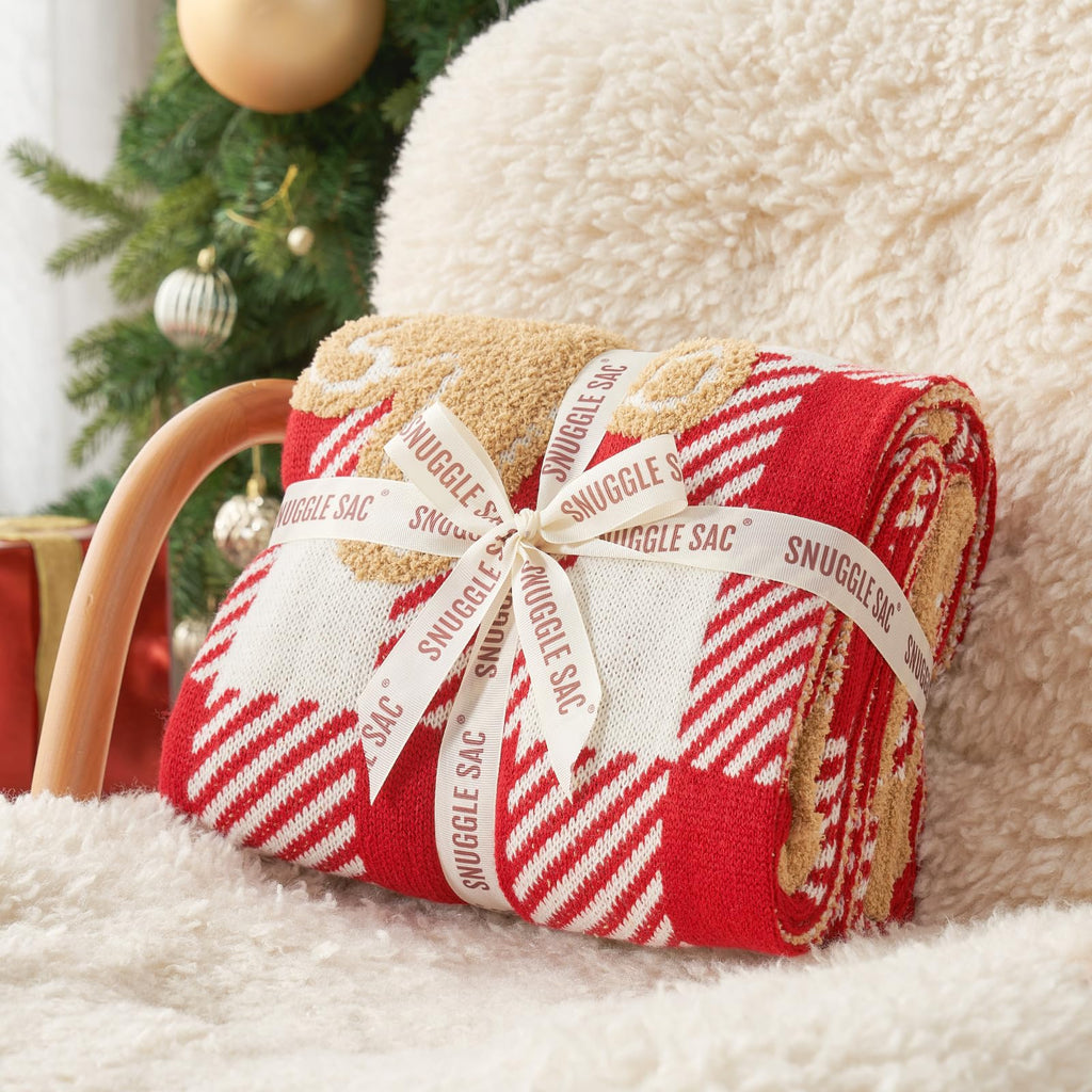 Gingerbread Man Throw Blanket Red White Plaid Checkered Blanket 50x60 inches, Ultra Soft Cozy Throw Blanket for