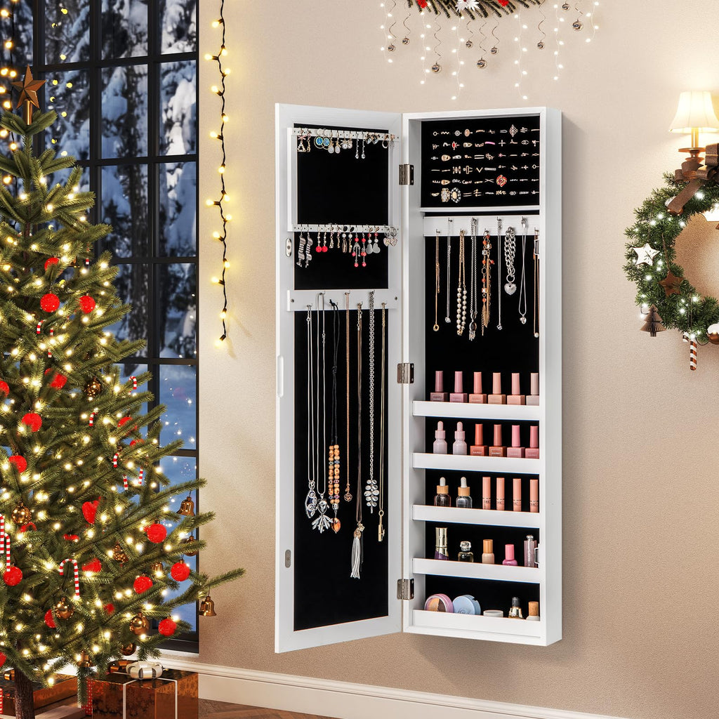 Jewelry Armoire Wall or Door Mounted, Full Length Mirror, White