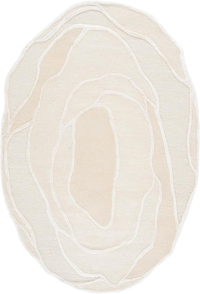 Oval Rug - Fifth Avenue Collection - Modern Design, Ivory & Beige, Handmade Wool Blend, Ideal, Dining Space