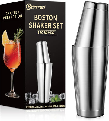 Boston Shaker Set, 18oz & 28oz 2-Piece Tins, Professional 304 Stainless Steel Cocktail Shaker with Leak-Proof