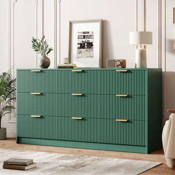 9 Drawers Dresser - Modern Fluted Double Chest of Drawers, Green