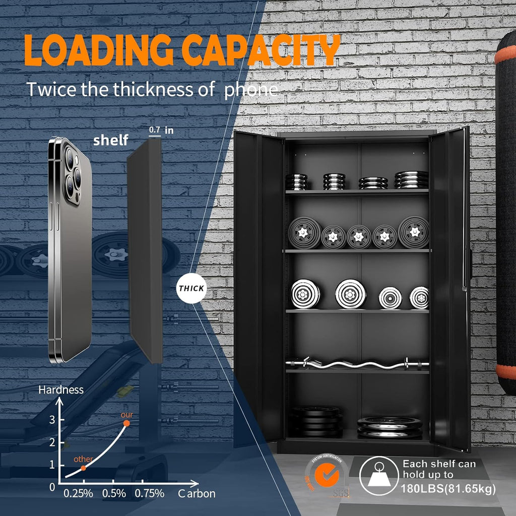 Metal Garage Storage Cabinet with 2 Doors and 5 Adjustable Shelves - 71" Steel Lockable File Cabinet,Locking Tool