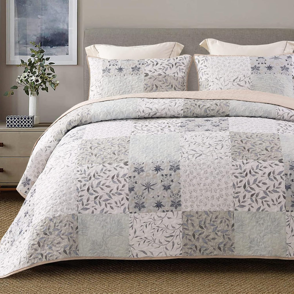 Reversible Boho Quilts Queen, Gray Soft Bedspreads Lightweight Coverlet All Season Patchwork Quilt Bedding Set with