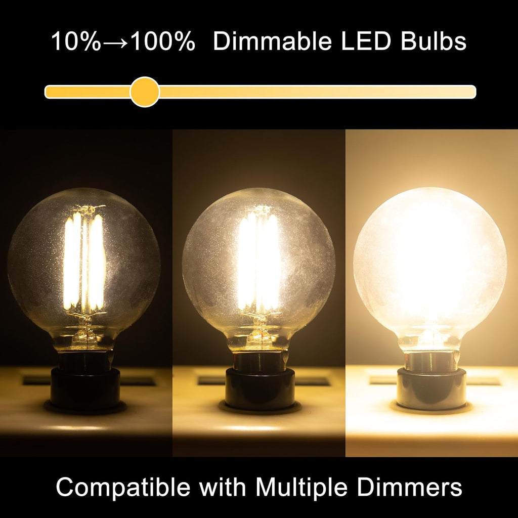 G16.5 Led Bulb, Small Round Edison Light Bulbs, Dimmable E12 Globe Clear Vanity Light Bulbs, 5w 4000k Vintage LED