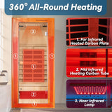 Infrared Home Sauna Room 1 Person Japanese Cedar Indoor Sauna with 7 Carbon Heaters, Red Light Therapy