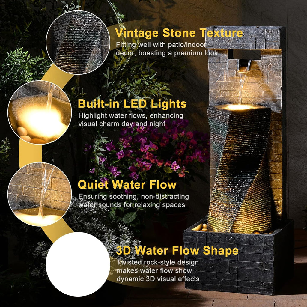 39.8" H Large Modern Indoor Water Fountains Floor Standing Waterfall Fountain for Indoor or Outdoor with LED Lights