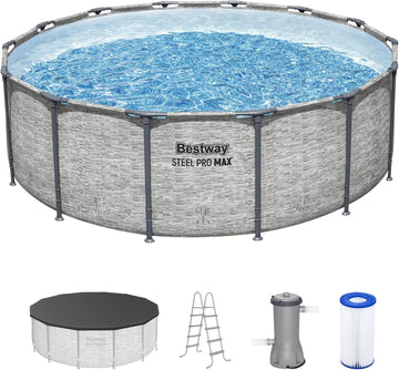 Steel Pro MAX 14' x 48" Above Ground Pool, Round Metal Frame Outdoor Swimming Pool Set with Filter Pump, Ladder, and