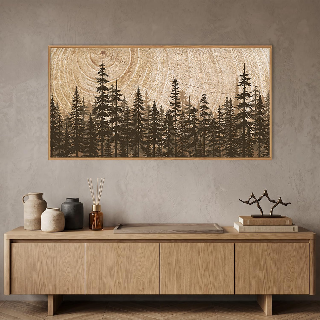 Rustic Pine Tree Forest Framed Canvas Wall Art Set-40"x20"x1