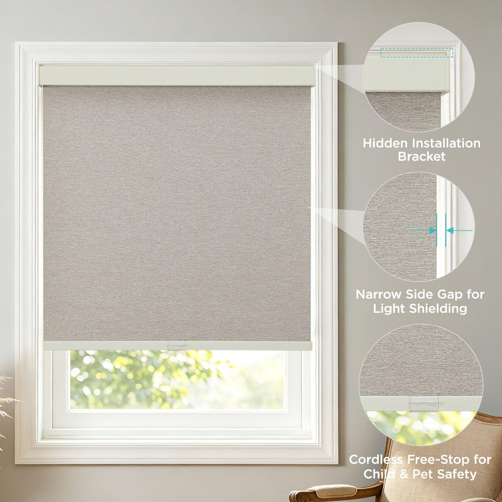 Blackout Roller Shades for Indoor Windows, Oatmeal