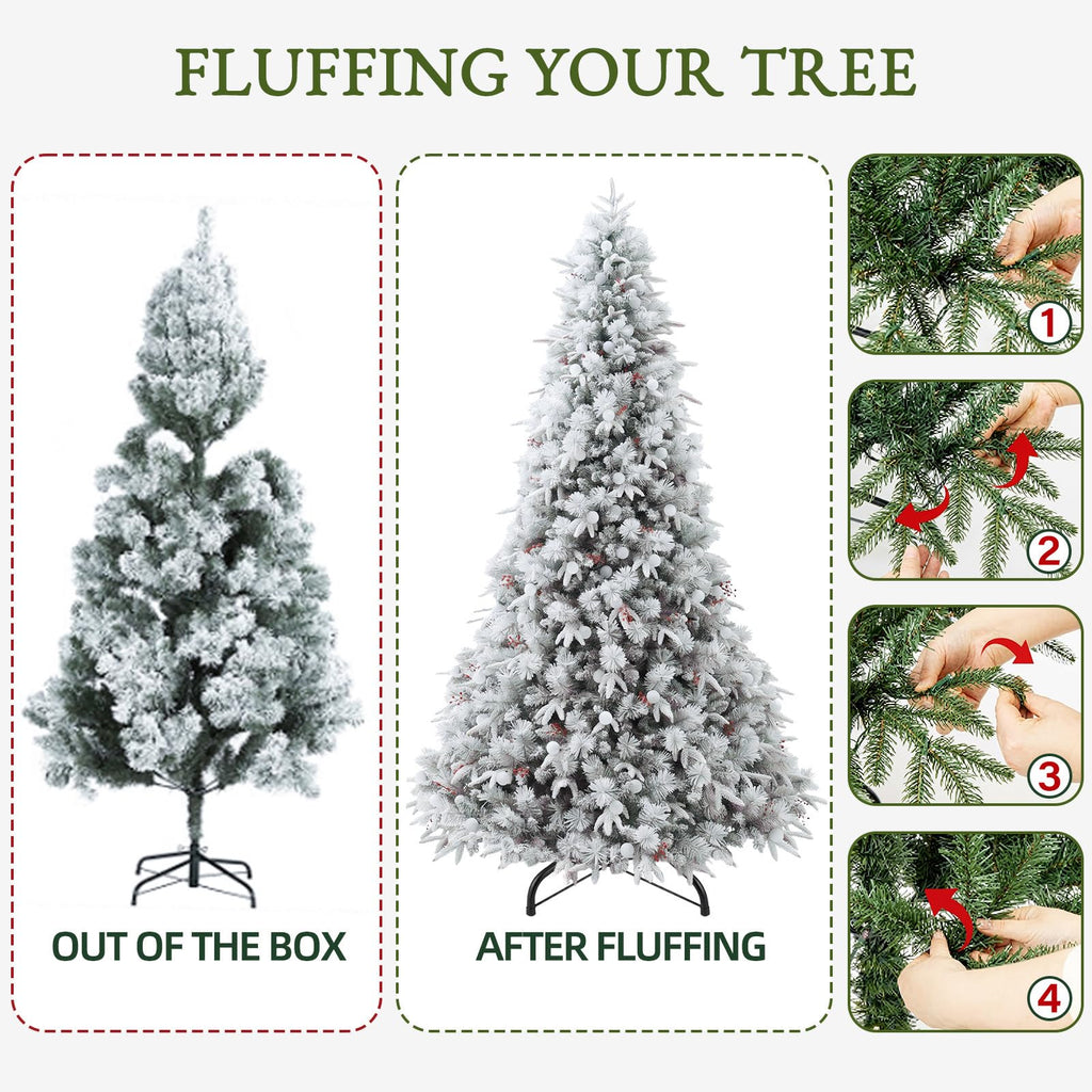 12ft Flocked Prelit Christmas Tree with 850 Multicolor LEDs