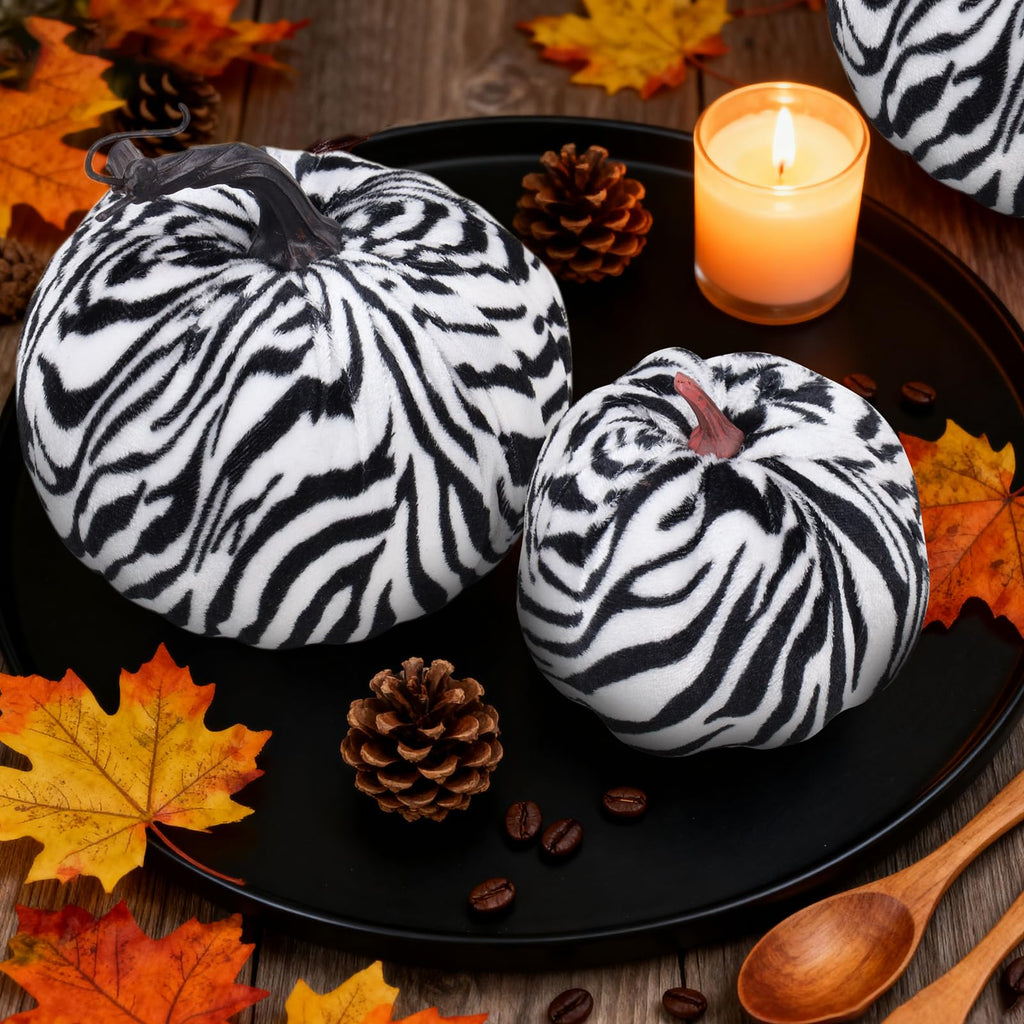 8 Pcs Artificial Zebra Velvet Pumpkins Fake Fall Pumpkin Decor