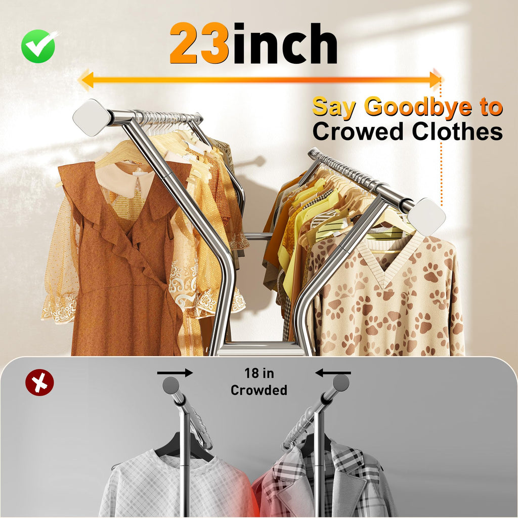 630LBS Rolling Clothes Rack, Extendable 42-65" W Clothing Rack