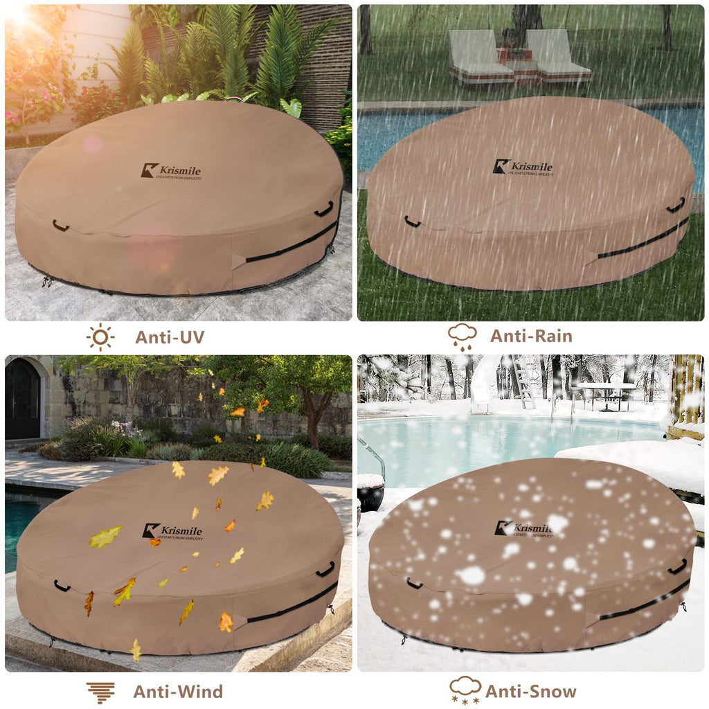 Heavy Duty 600D Waterproof Outdoor Daybed Cover for 75" Round Patio Sofa - UV-Resistant All-Weather Protection