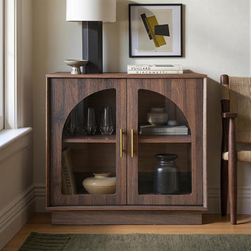 31.5" Sideboard Buffet Cabinet with Arched Glass Doors | Modern Accent Cabinet, Modular Media Console with Storage