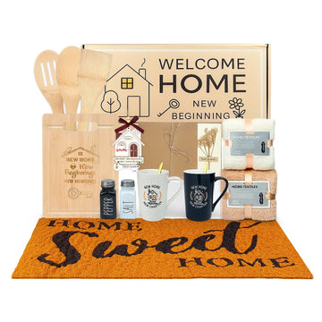 Warming Gifts New Home Closing Gift Basket with 2 Coffee Mug and Welcome Mat New Home Box Housewarming Present for