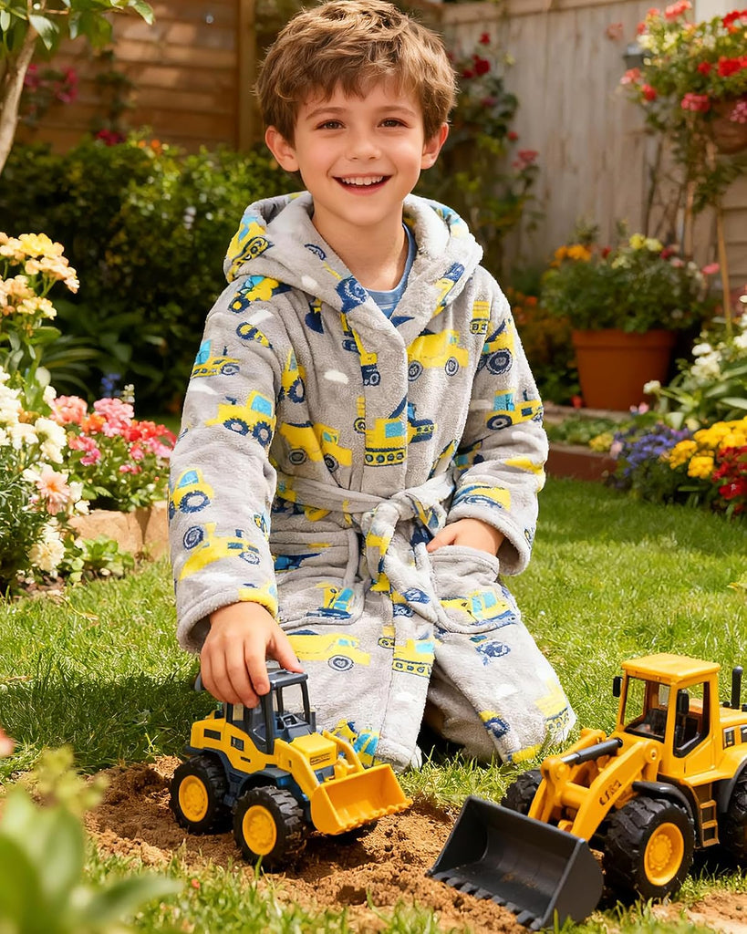 Boys Fleece Robe, Hooded Toddler Soft Fuzzy Bathrobe for Kids