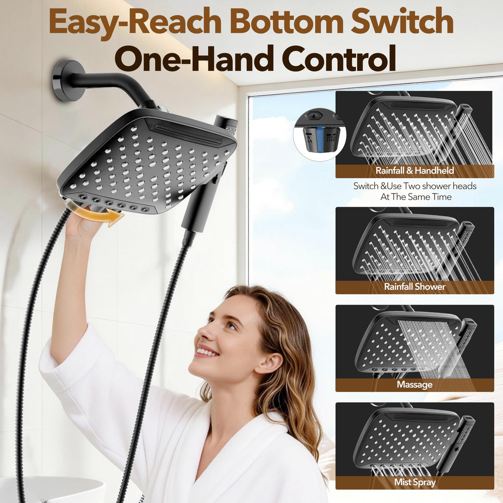 High Pressure Rain Shower Head with Handheld Spray Matte Black