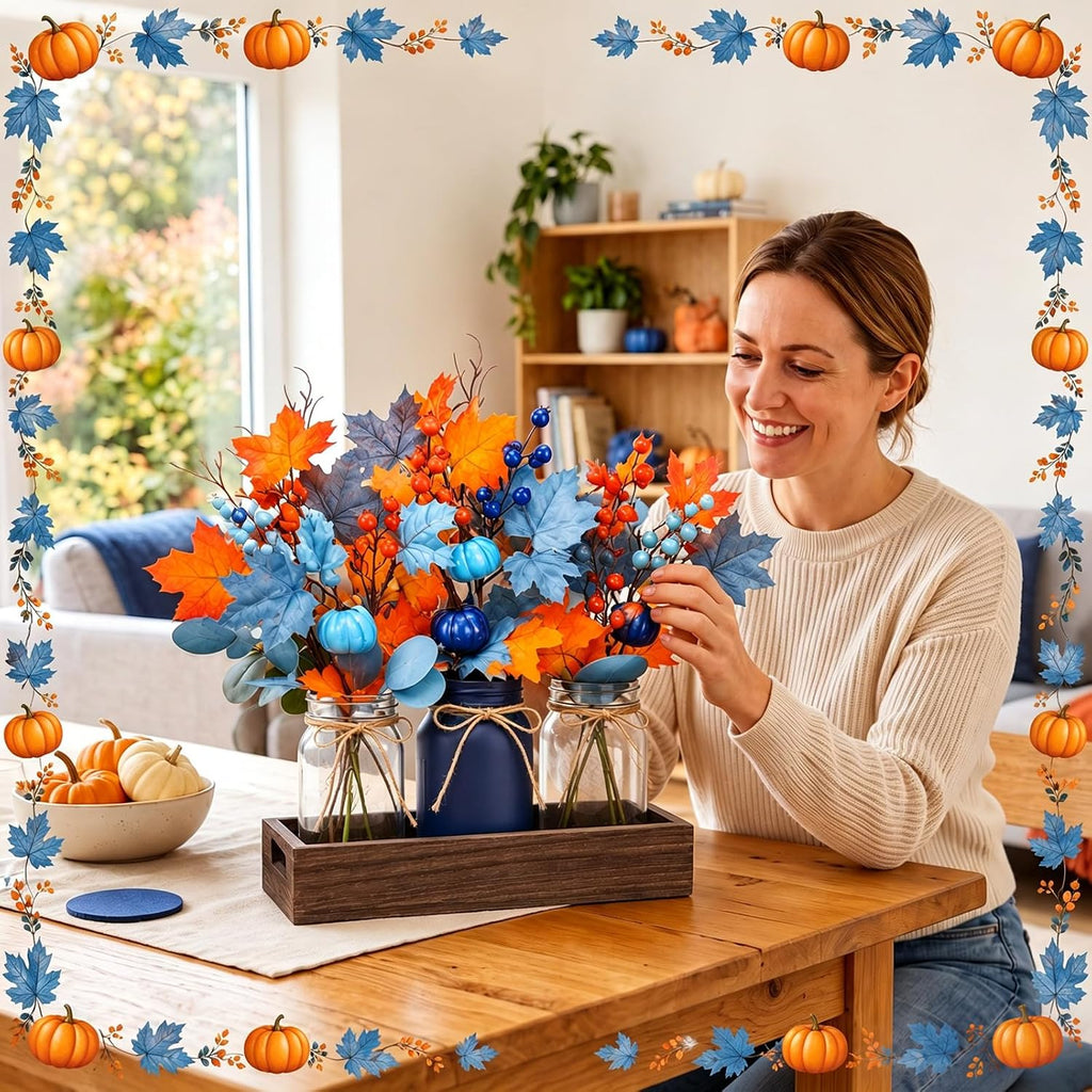 Navy Blue and Burnt Orange Fall Mason Jar Centerpiece - Set of 3