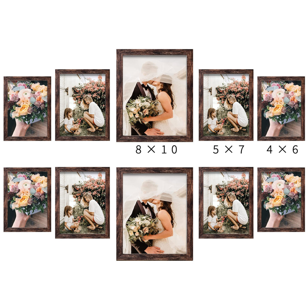 Picture Frame Set 10-Pack, Gallery Wall Frame Collage with 8x10 5x7 4x6 Frames in Brown Finishes