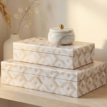 Decorative Storage Boxes with Lids Organizer Bins for Bookshelf - Set of 2