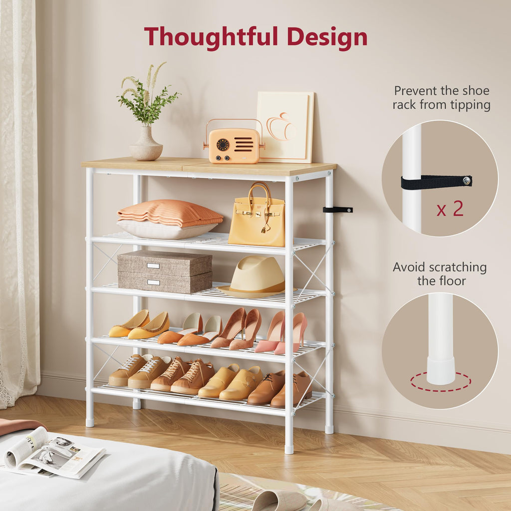5 Tier Shoe Rack Organizer for 16-20 Pairs of Shoes, White & Log