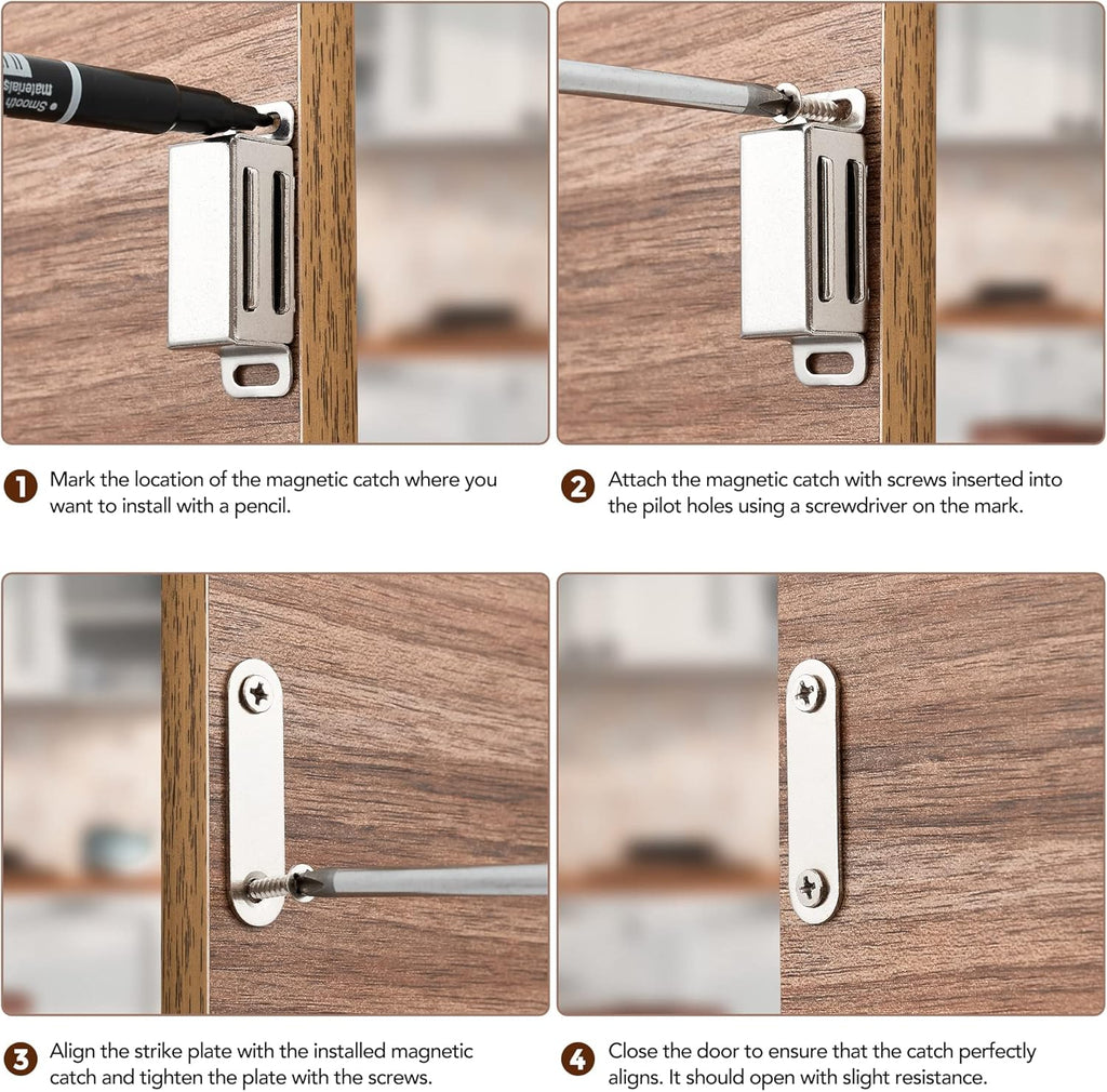 4 Pack Silver Magnetic Door Catch, Brushed Satin Nickel Cabinet Magnets, Strong Magnetic Catch Latch Cabinets, Drawers
