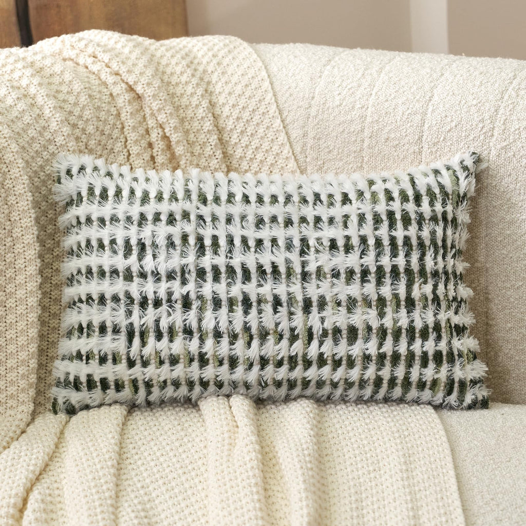 Boho Chenille Tufted Pillow Cover 12 x 20 Inch, Rectangle Decorative Lumbar Throw Pillow Cover Neutral Pillowcase for