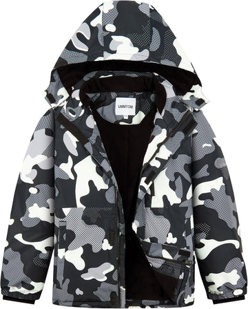 Boys Waterproof Ski Jacket Fleece Lined Warm Winter Snow Coat Hooded Winter Jacket for Kids