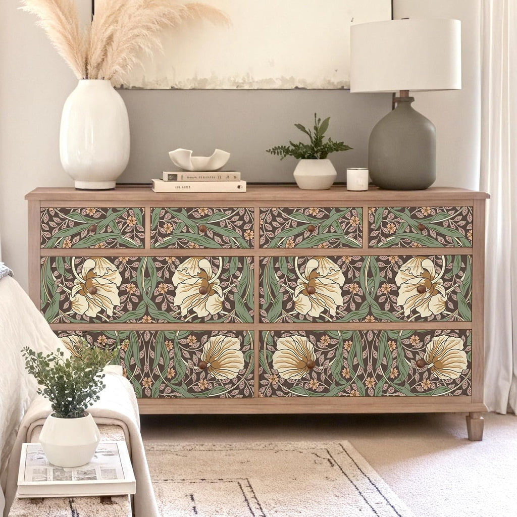 Vintage Dark Earth Floral Wallpaper Peel and Stick William Morris Wallpaper Pimpernel Wall Mural 17.7''x354'' Self