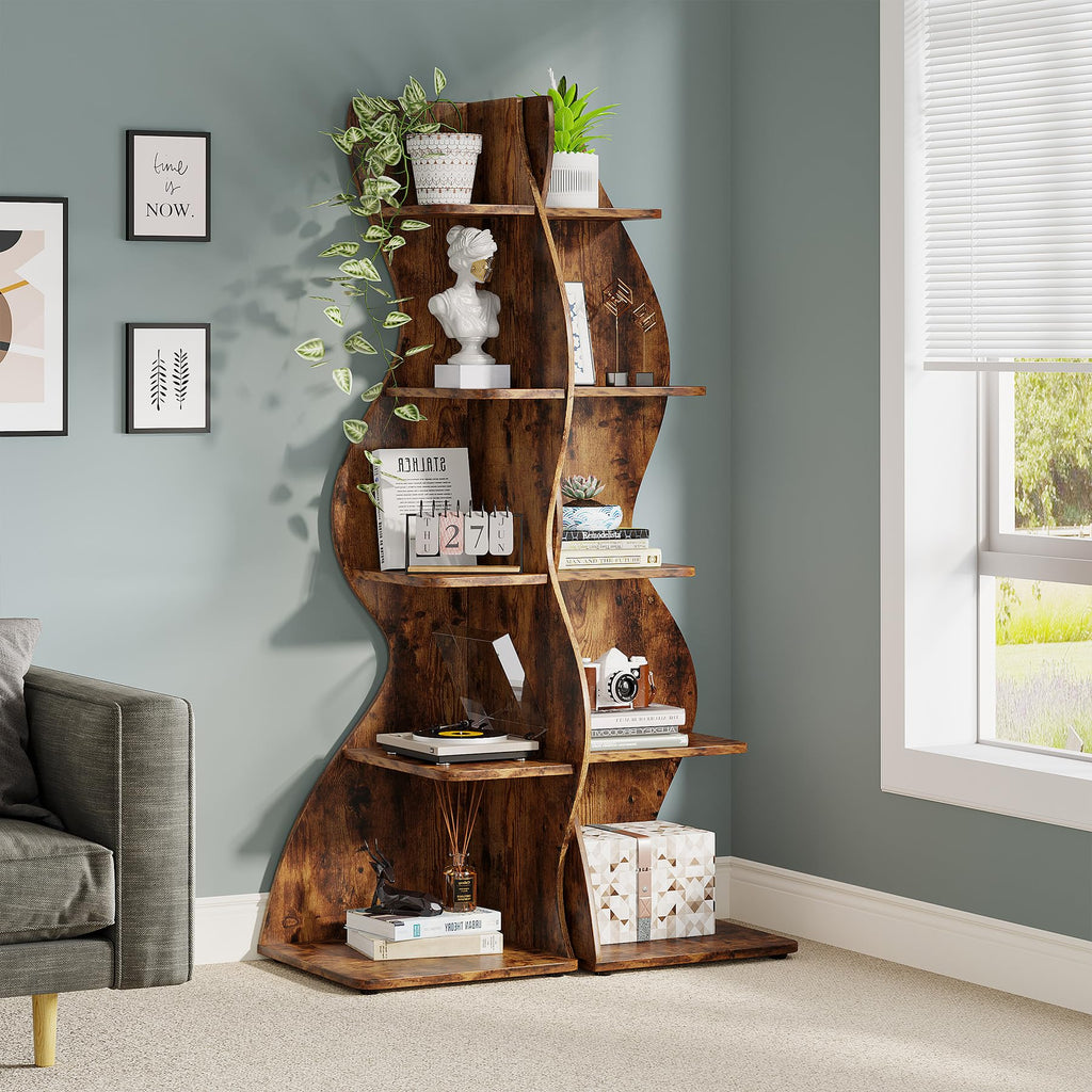 Corner Shelf, Rustic 5-Tier Wall Corner Bookshelf, Stylish Corner Small Bookcase Storage Rack Plant Stand with Unique