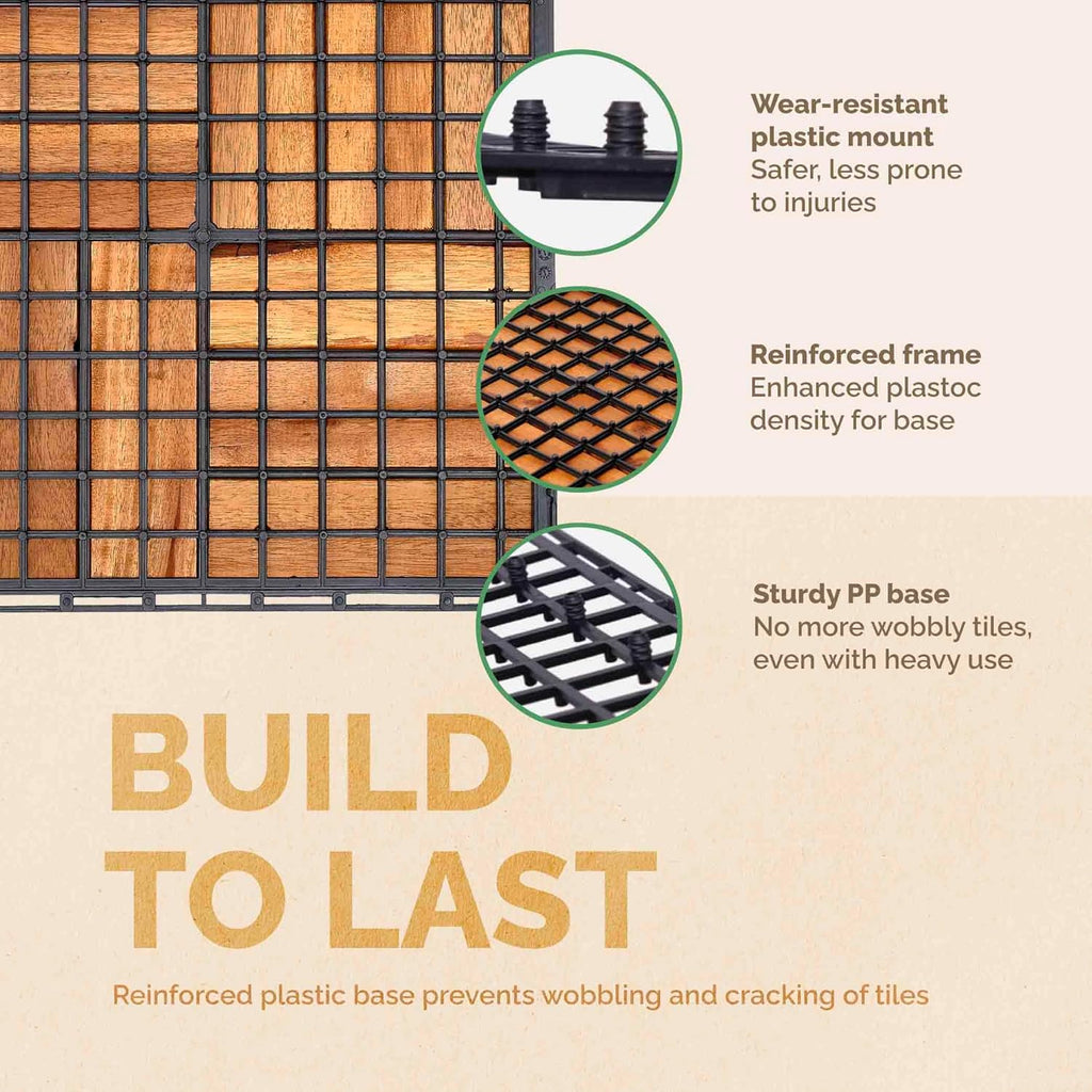 Pack of 10 Patio Flooring Tiles Outdoor Deck Tiles 12"x12" - Interlocking Patio Deck Tiles, Waterproof Patio Tiles