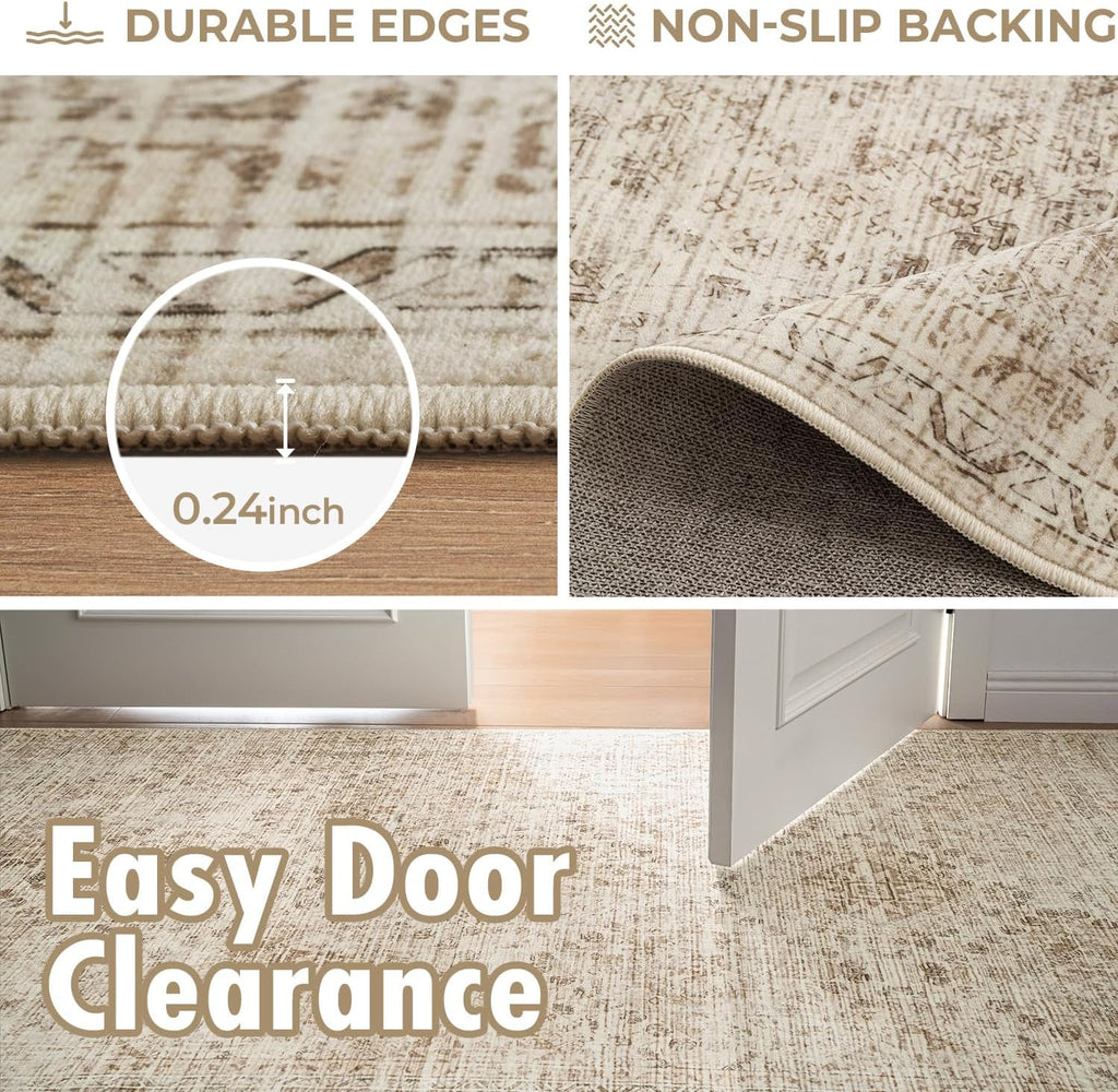 9x12 Vintage Washable Area Rugs Living Room Rug Low Pile Boho Floor Mat