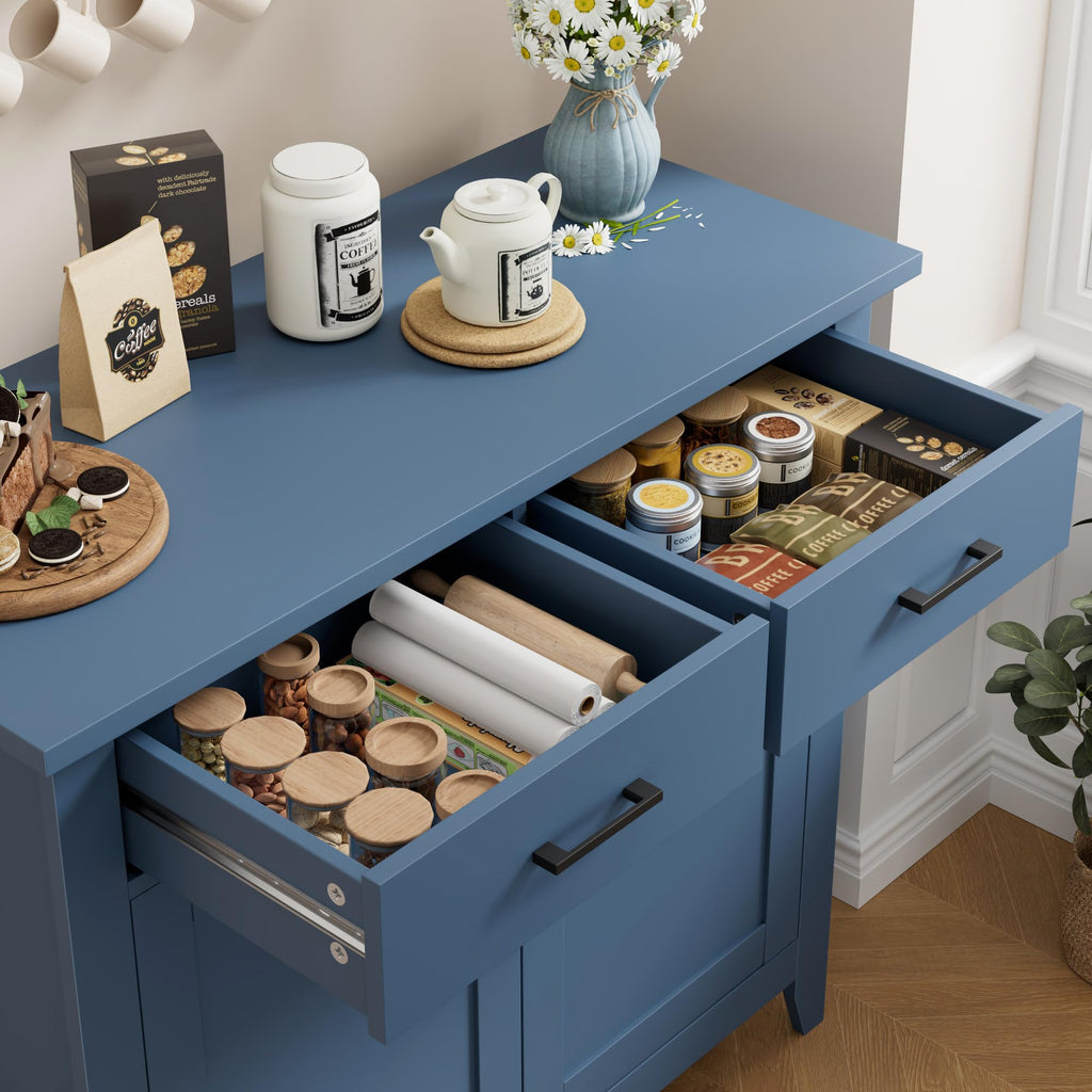 Farmhouse Kitchen Storage Cabinet, Small Buffet, Coffee Bar, Blue