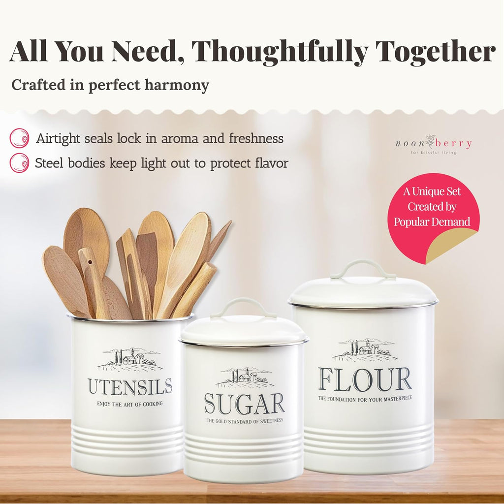 Kitchen Canisters for Countertop, 3-Piece Set with Utensil Holder - Set of 3