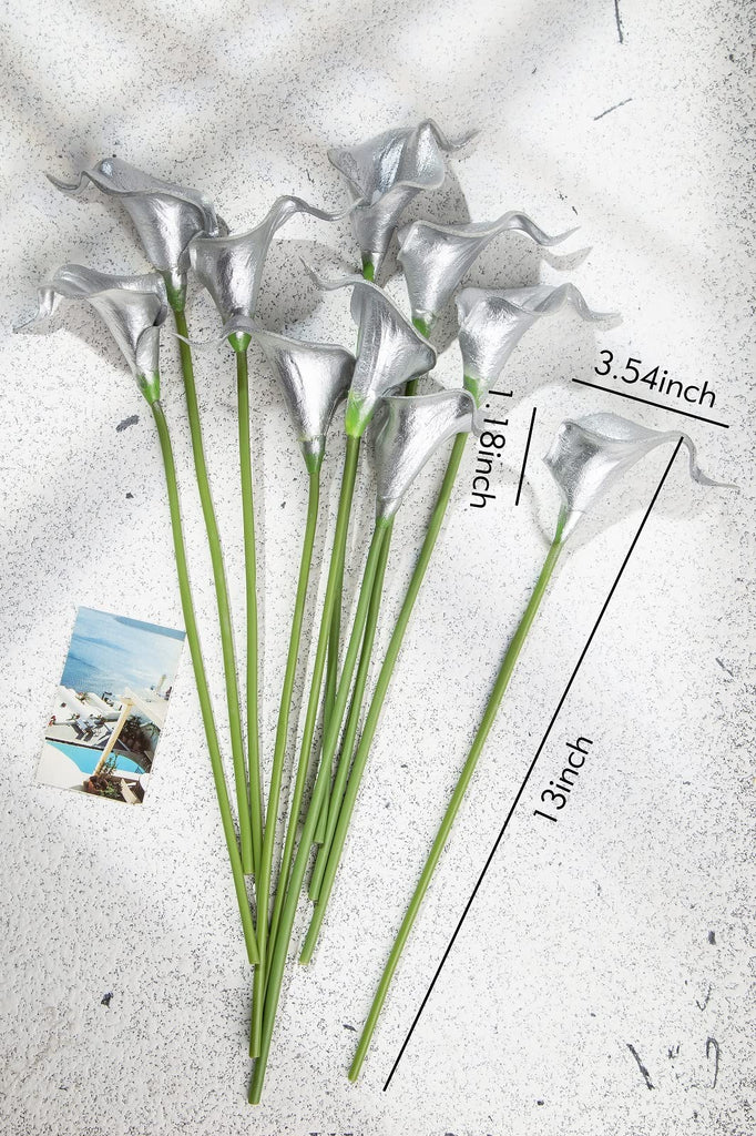 20Pcs Fake Calla Lily Flowers Real Touch, Silver