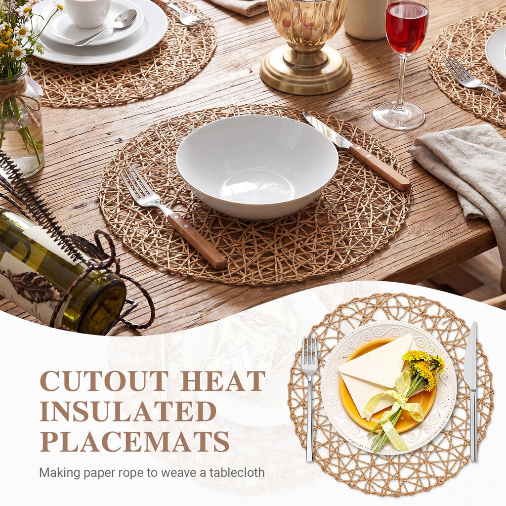 Paper Braided Round Placemats, 60 Sets, Brown, 13 in