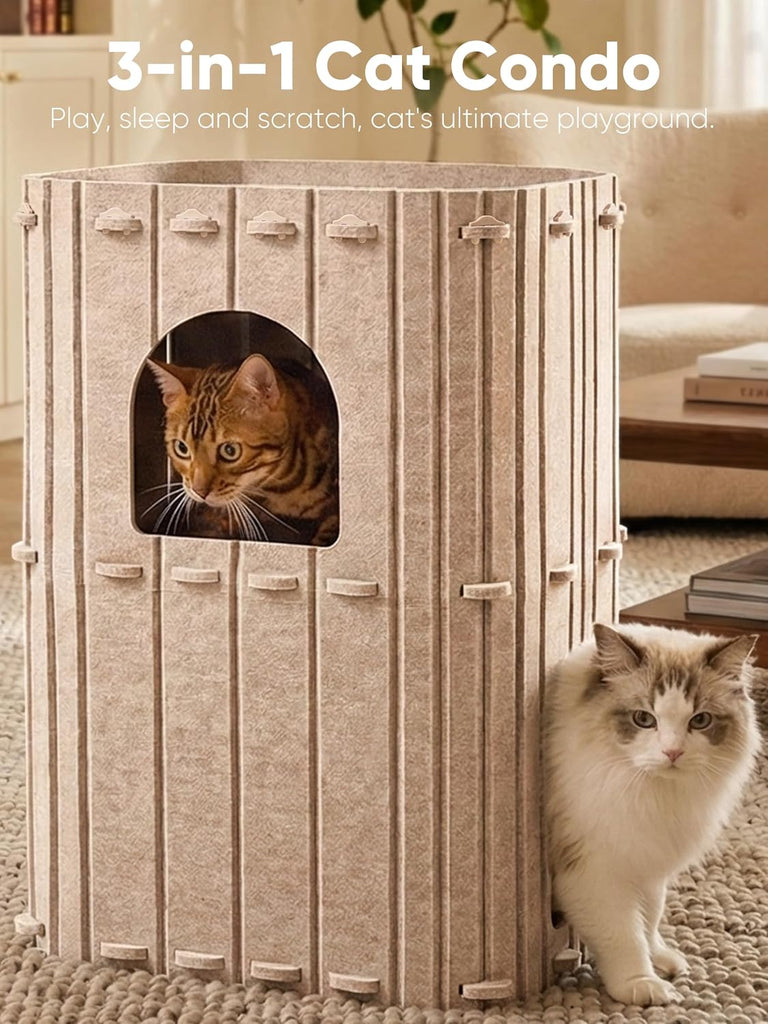 Cat House for Indoor Cats, Warm Felt Cat Bed, Scratch Resistant