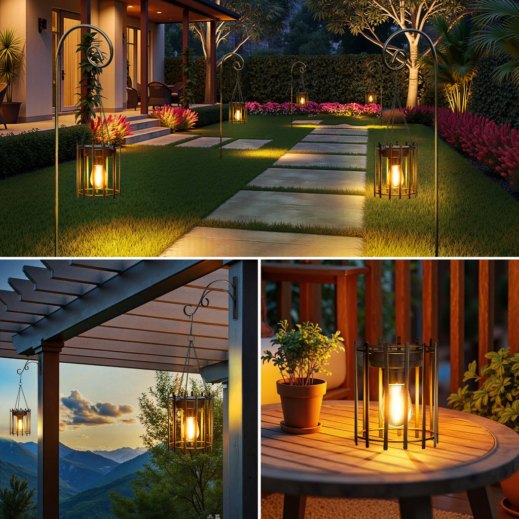 Solar Lanterns Outdoor Waterproof, 4 Pack Upgraded Bright Hanging Lights, Metal Decorative Lanterns for Yard Patio