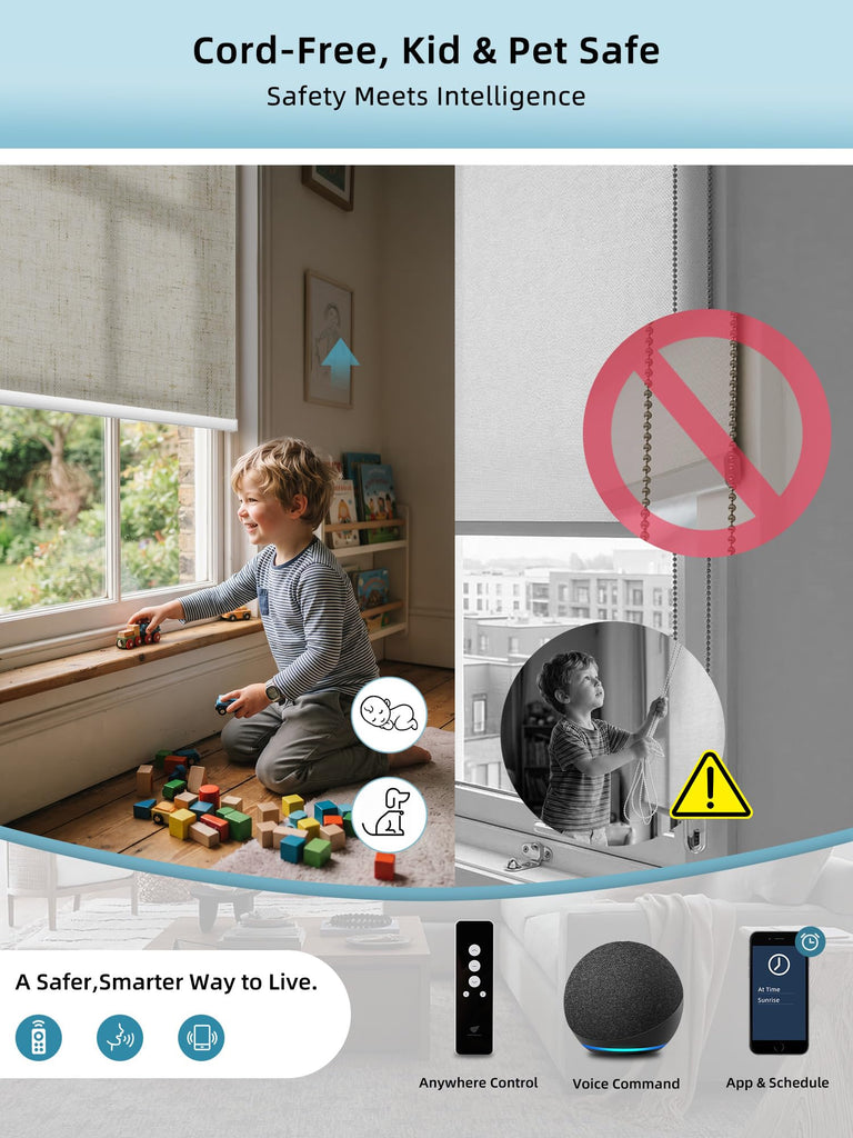 Motorized Smart Roller Shades, 70% Blackout Linen Sand